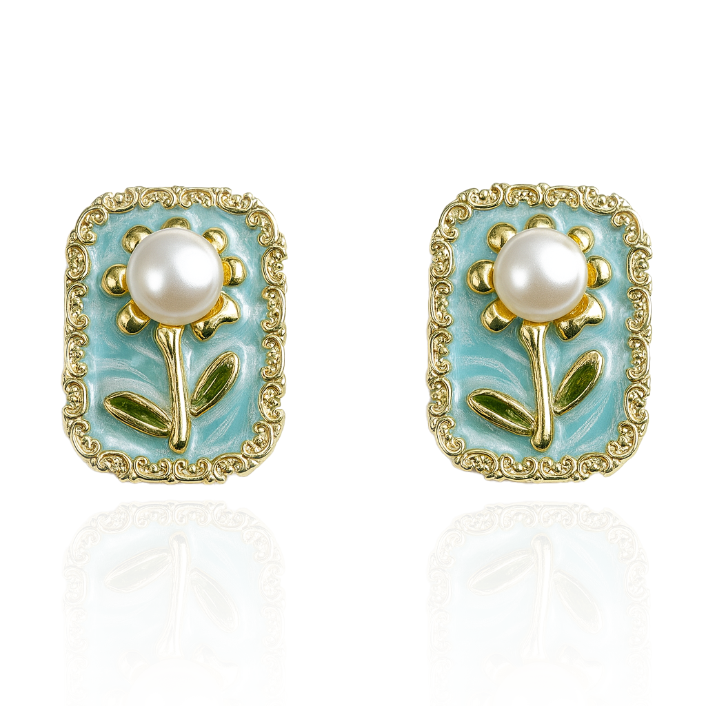 Aanura Vintage Pearl Floral Stud Earrings