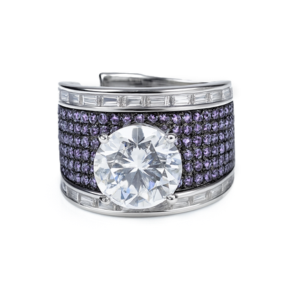 Aanura Silver Wide-Band Emerald Pavé Statement Ring