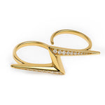 Aanura Gold-Plated Dual Finger V-Shaped Pavé Ring