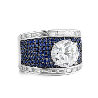 Aanura Silver Wide-Band Emerald Pavé Statement Ring