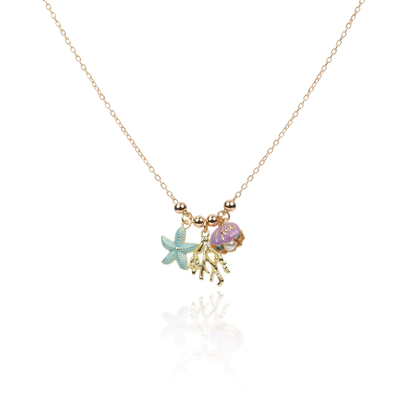 Aanura Ocean Charm Gold Necklace with Starfish, Shell & Coral