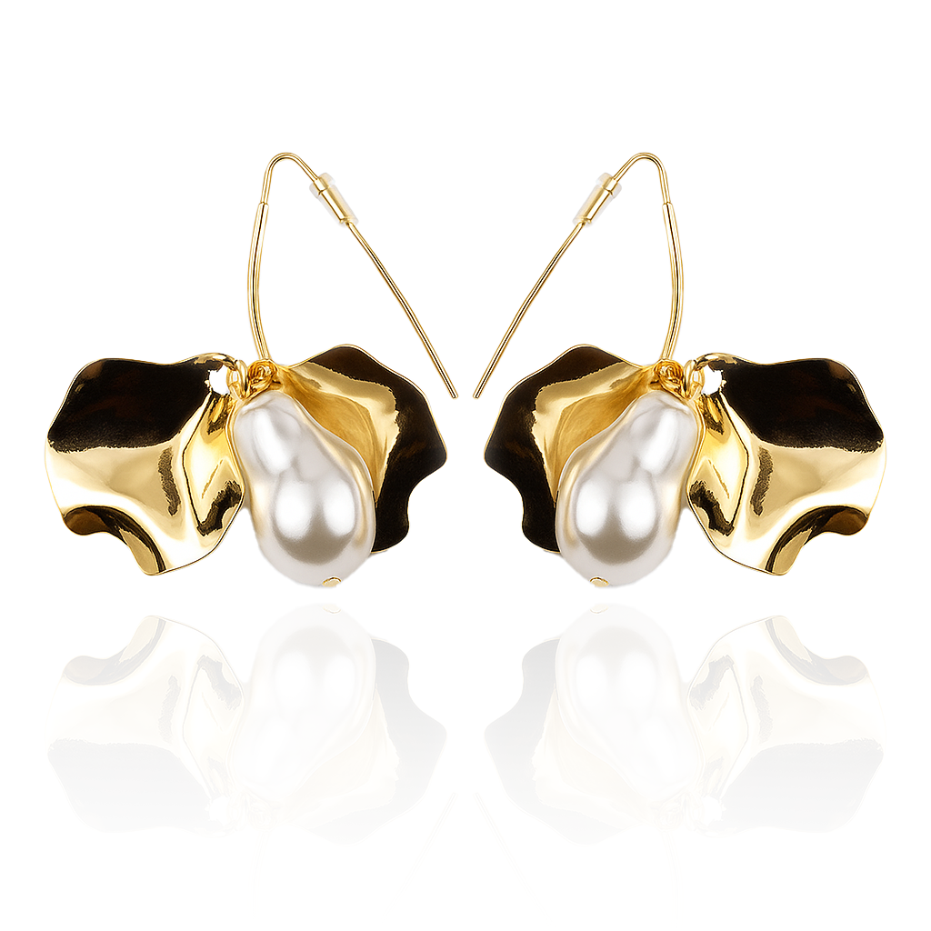 Aanura Baroque Pearl Gold Leaf Earrings