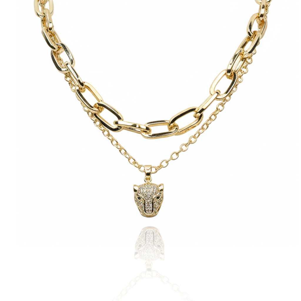 Aanura Gold Panther Pendant Layered Chain