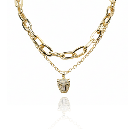 Aanura Gold Panther Pendant Layered Chain