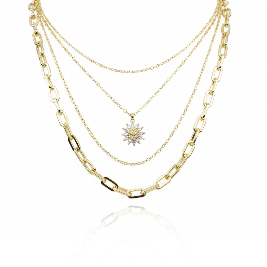 Aanura Gold Layered Sun Pendant Necklace
