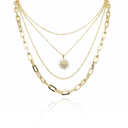 Aanura Gold Layered Sun Pendant Necklace