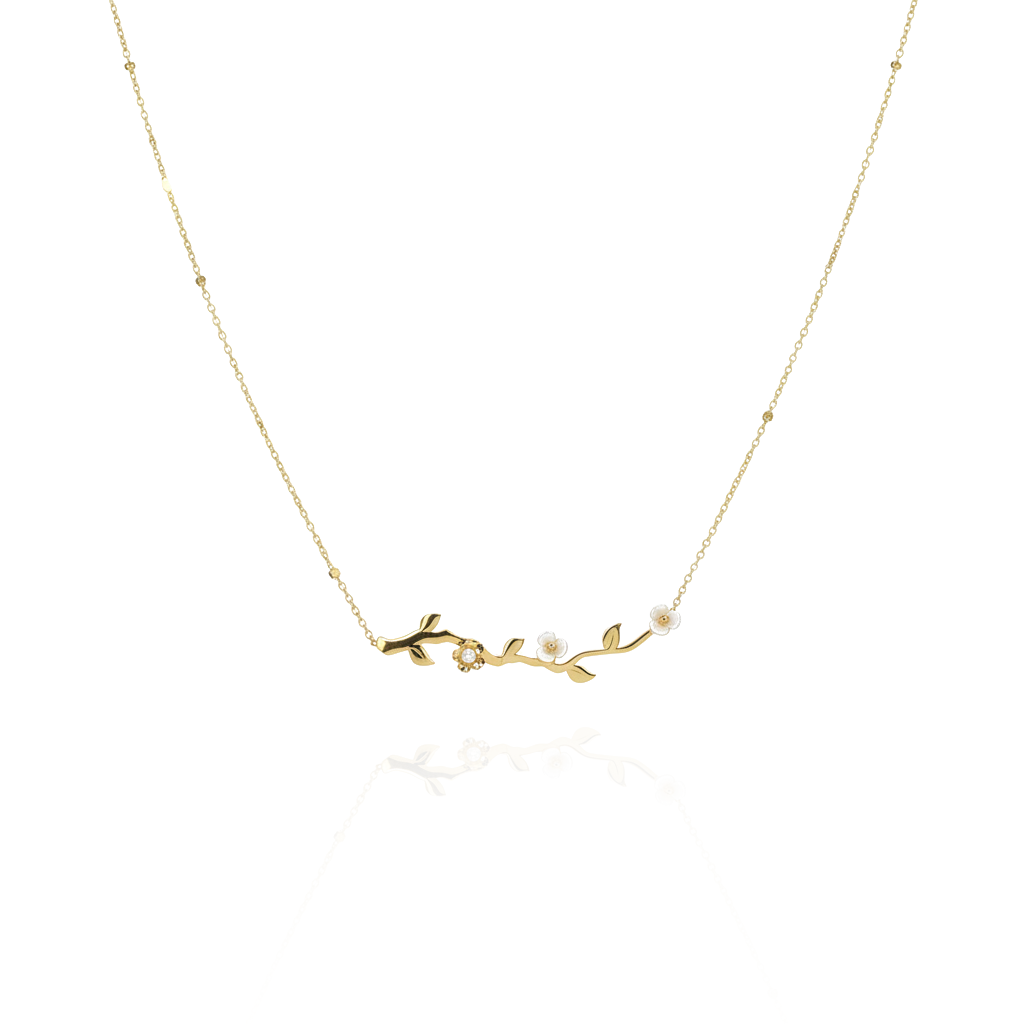 Aanura Floral Gold Necklace with Pearl Accents