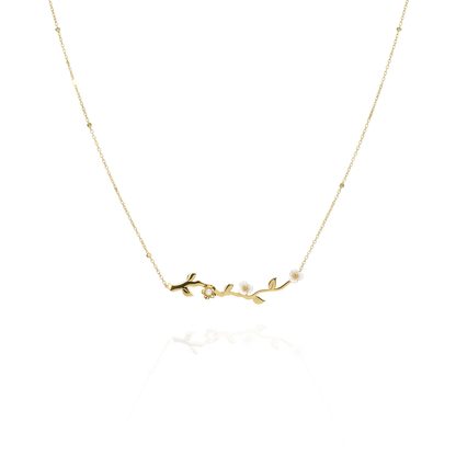 Aanura Floral Gold Necklace with Pearl Accents