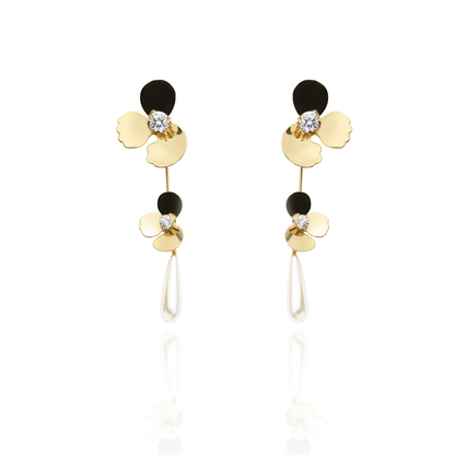 Aanura Double Floral Pearl Drop Earrings