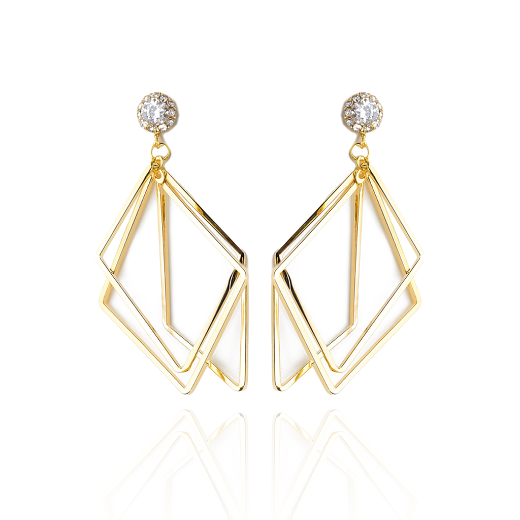 Aanura Geometric Crystal Gold Drop Earrings