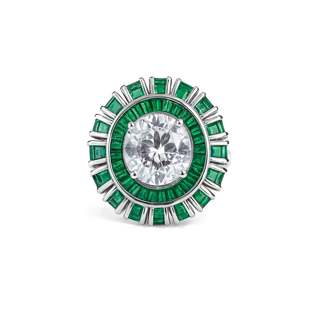 Rhodium Plated Emerald Band Anti-Tarnish Waterproof Ring