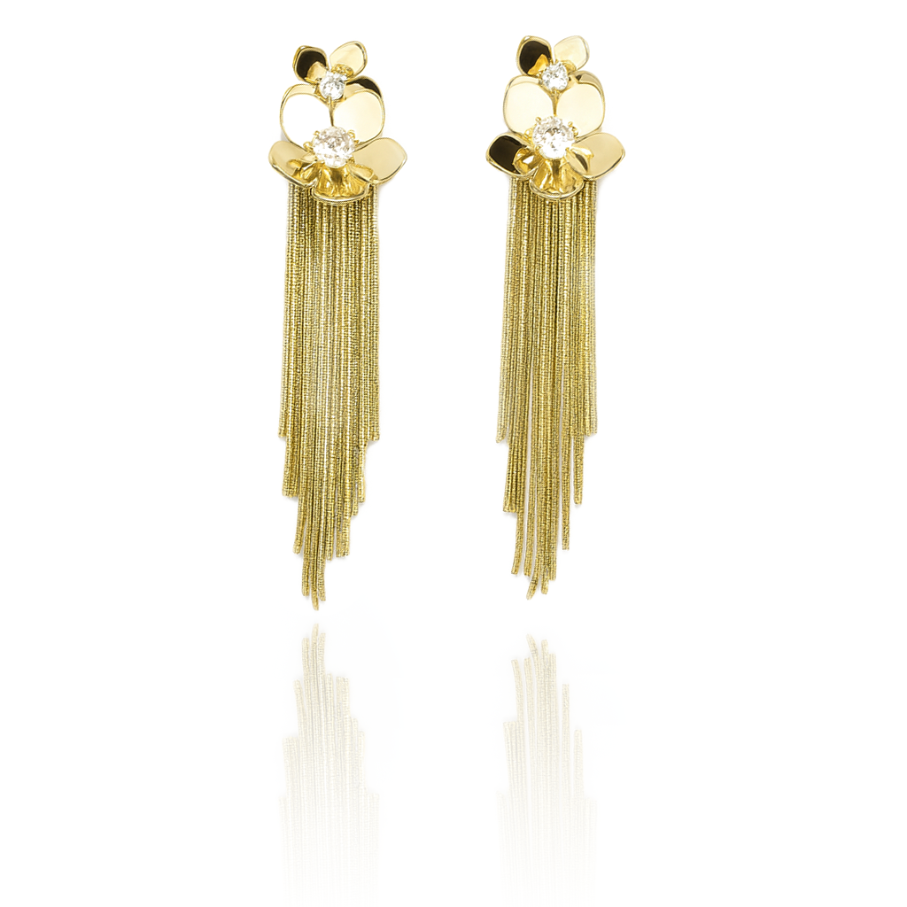 Aanura Crystal Floral Tassel Gold Drop Earrings