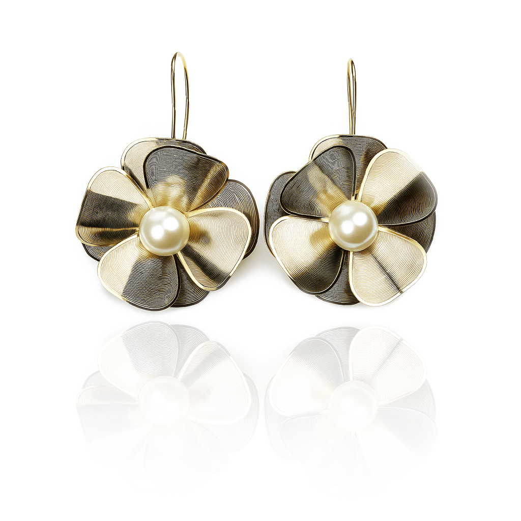 Aanura Floral Pearl Gold Statement Earrings