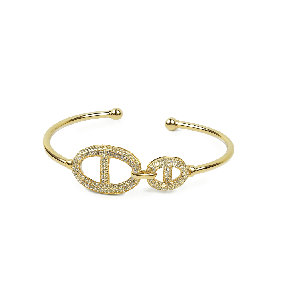 Aanura Double Oval Gold Open Cuff Bracelet