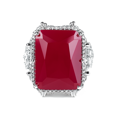 Aanura Silver Ruby-Red Emerald-Cut Cocktail Ring