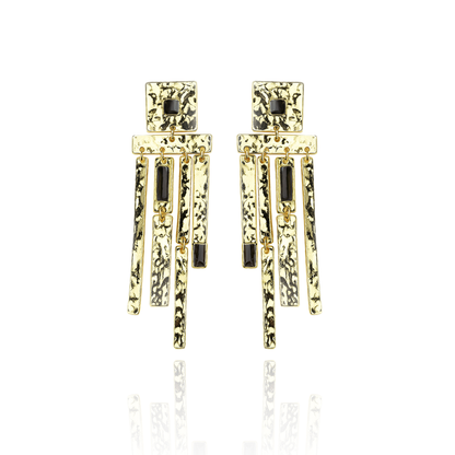 Aanura Hammered Gold Black Stone Dangle Earrings