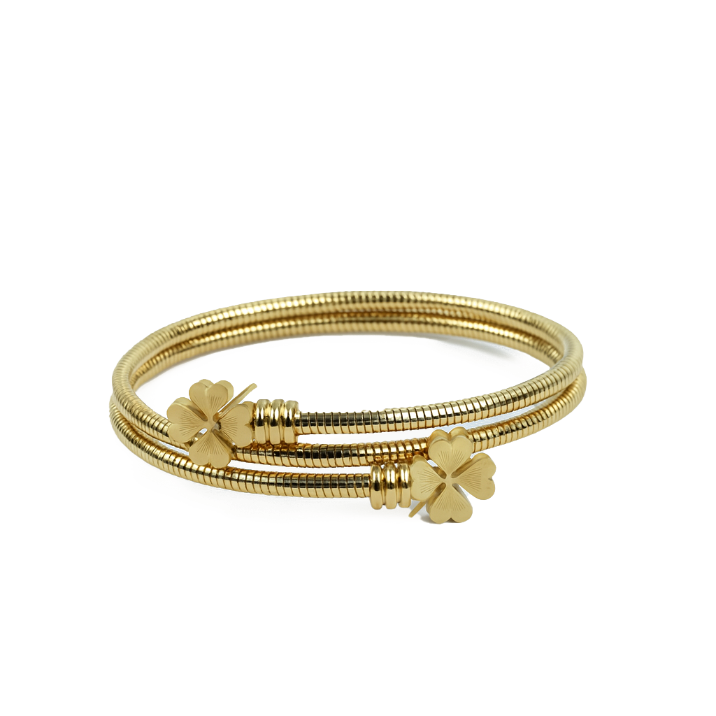 Aanura Four-Leaf Clover Gold Coil Bracelet