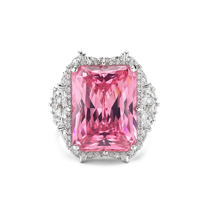 Aanura Silver Ruby-Red Emerald-Cut Cocktail Ring