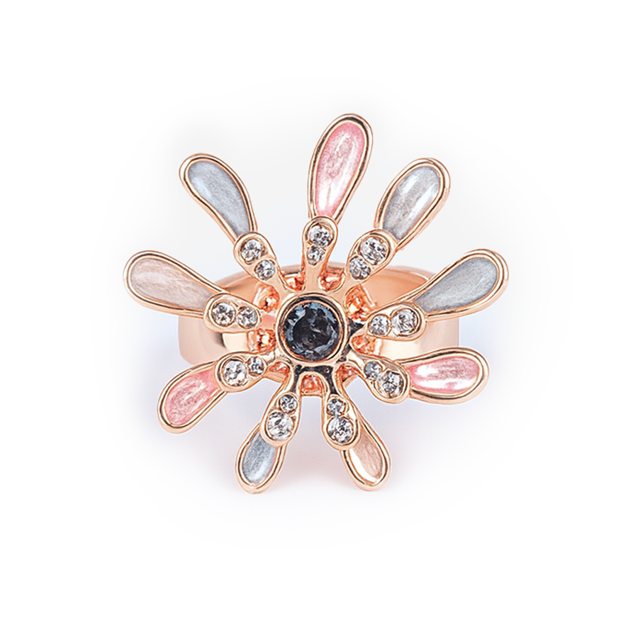 Aanura Gold Multicolor Floral Crystal Statement Ring