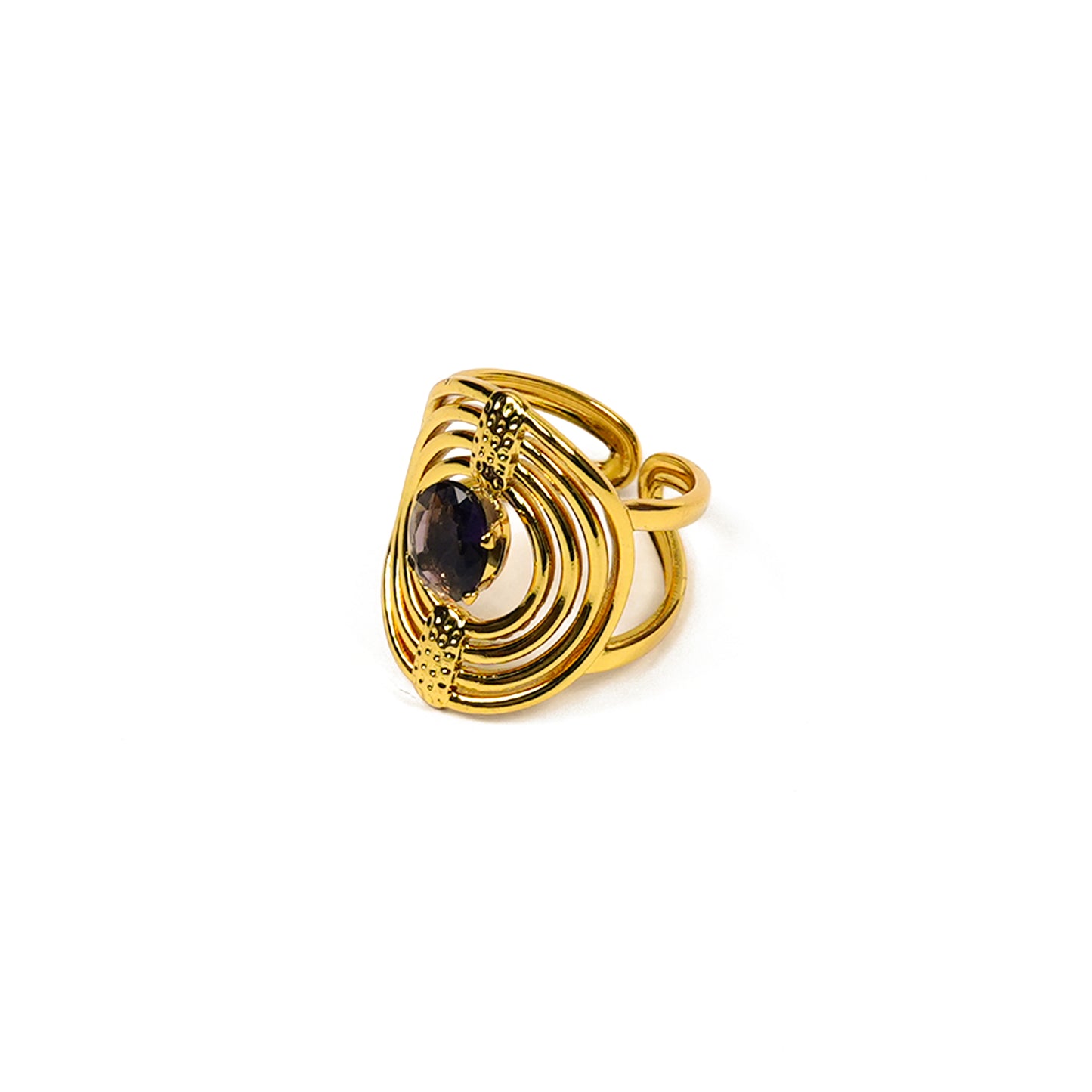 Aanura Gold Plated Abstract Stone Adjustable Ring