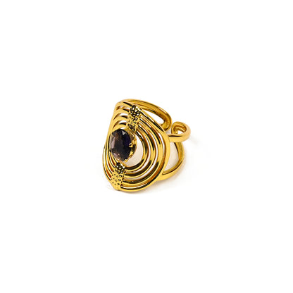 Aanura Gold Plated Abstract Stone Adjustable Ring