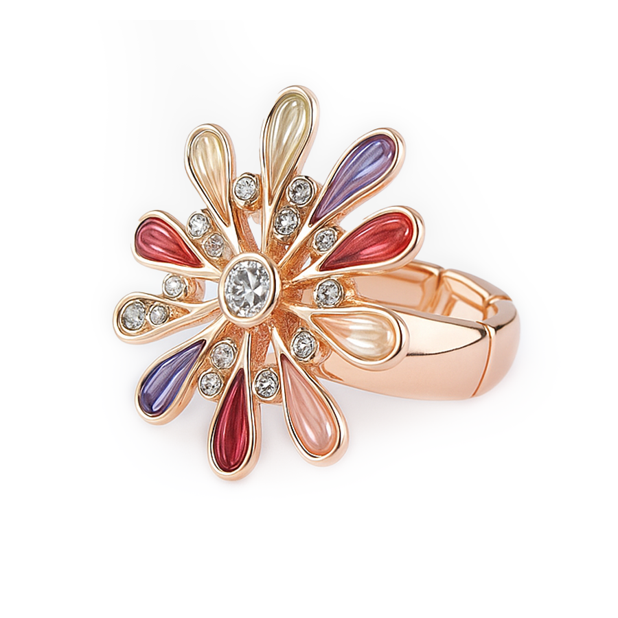 Aanura Gold Multicolor Floral Crystal Statement Ring