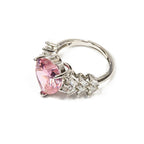 Rhodium Plated Pink Crystal Anti-Tarnish Waterproof Ring