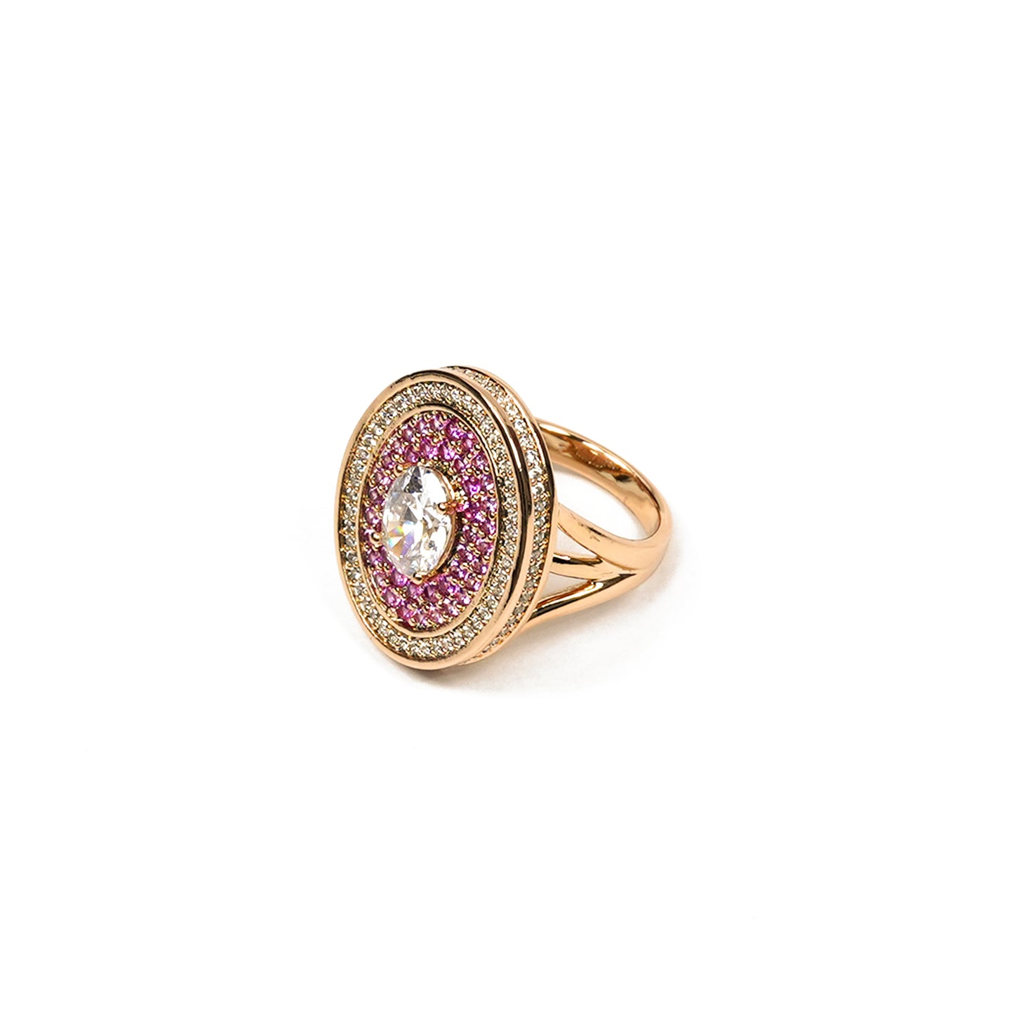 Aanura Gold Tone Oval Crystal Halo Ring