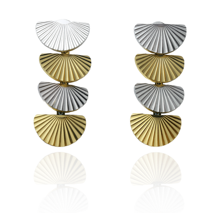 Aanura Solaris Fan Cascade Earrings – Dual-Tone Stainless Steel