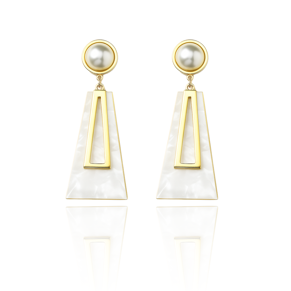Aanura Pearl Geometric White Gold Drop Earrings