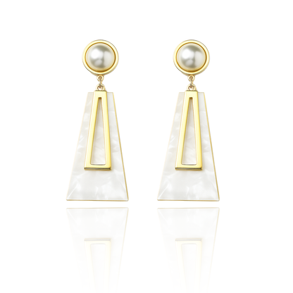 Aanura Pearl Geometric White Gold Drop Earrings