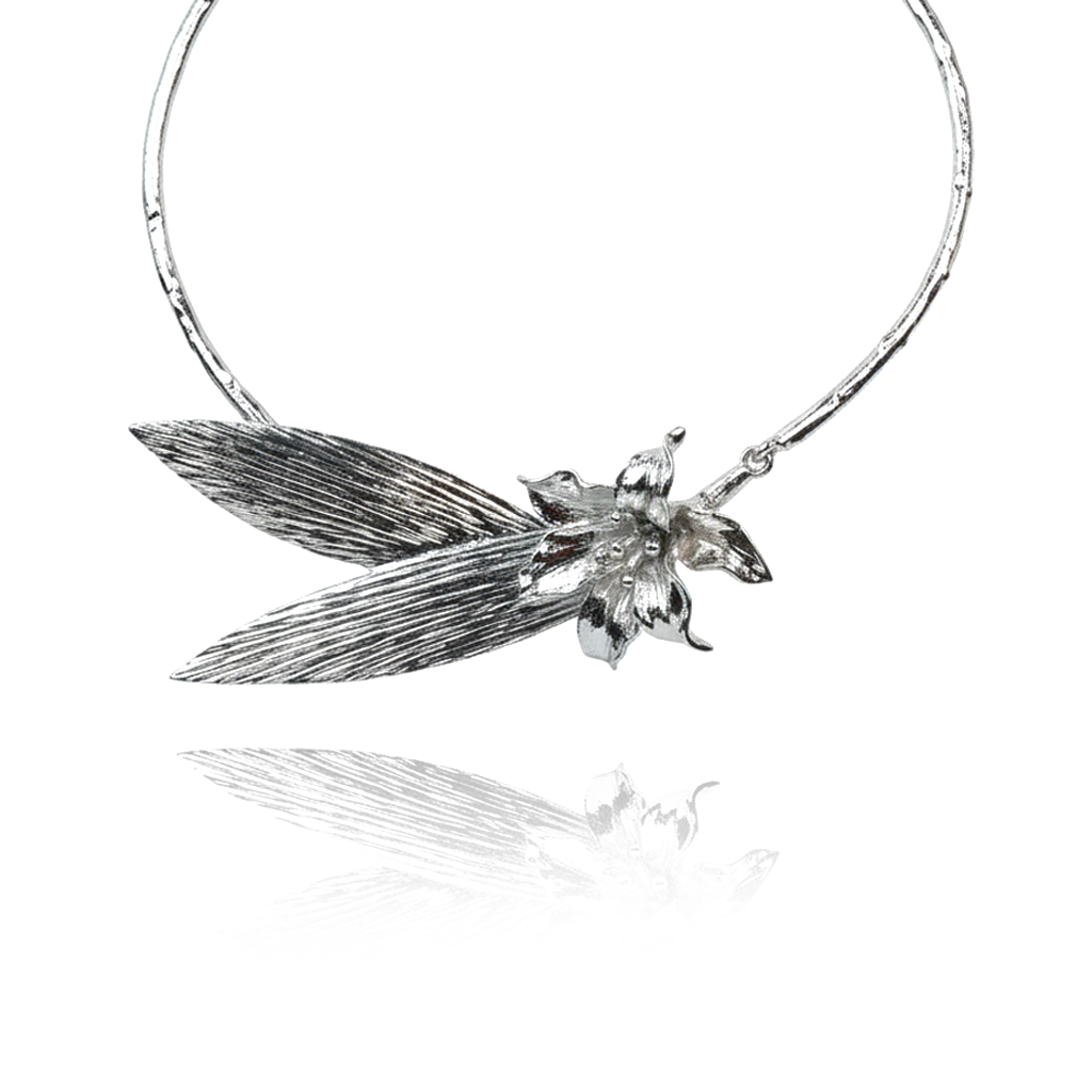 Aanura Silver Floral Statement Choker Necklace