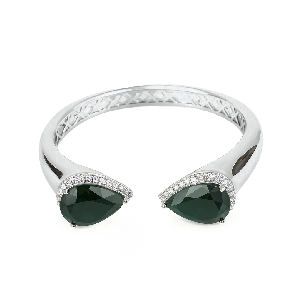 Aanura Emerald Twin Charm Silver Bracelet