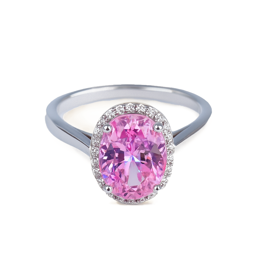 Aanura Oval Halo Silver Ring – Elegant Statement Piece