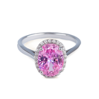 Rhodium Plated Pink Halo Anti-Tarnish Waterproof Ring