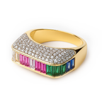 18K Gold Plated Rainbow Pavé Anti-Tarnish Waterproof Ring