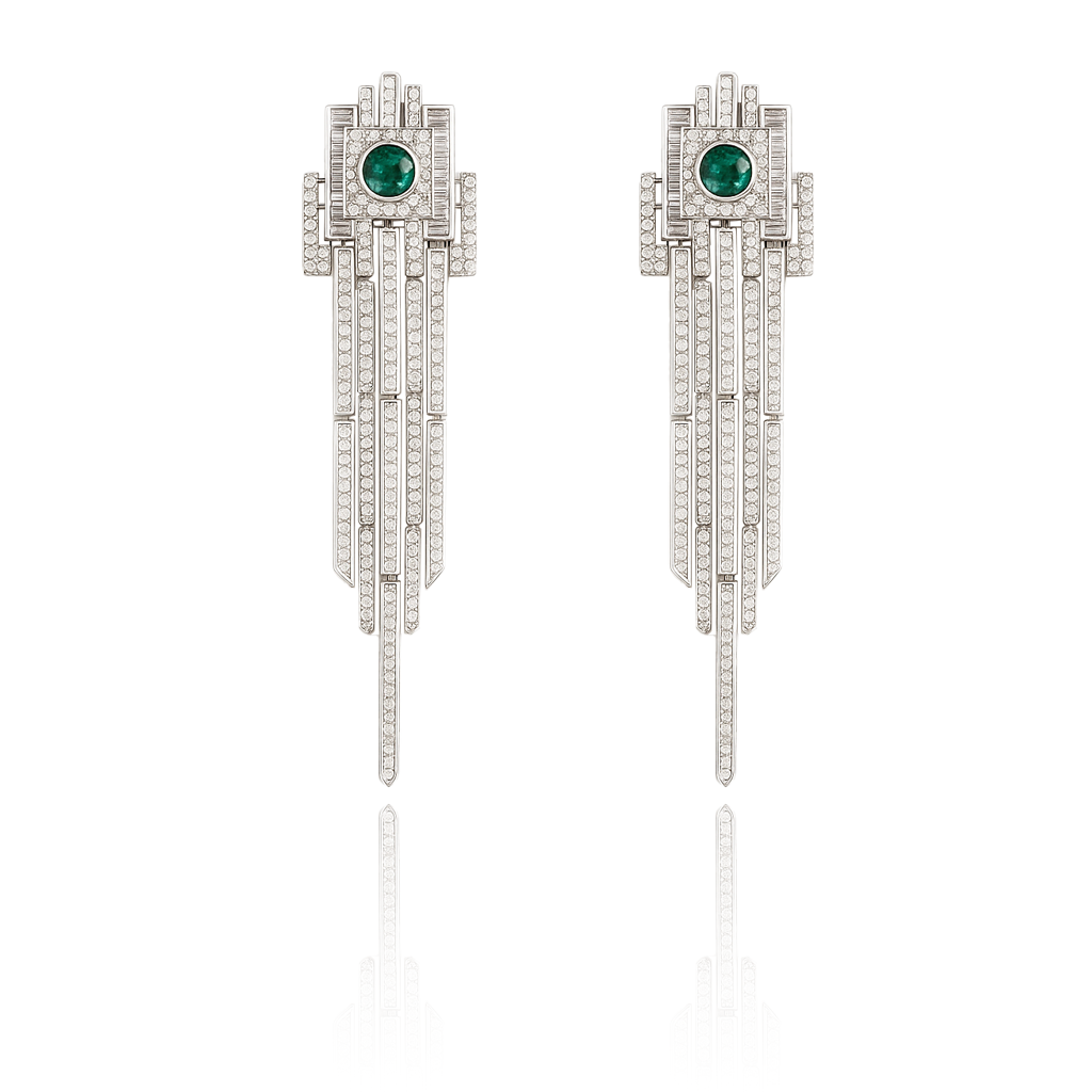 Aanura Emerald Crystal Art Deco Drop Earrings
