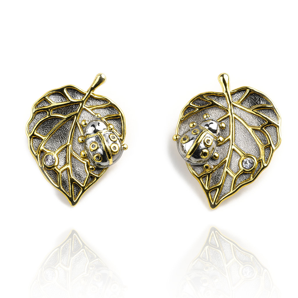 Aanura Leaf Ladybug Earrings