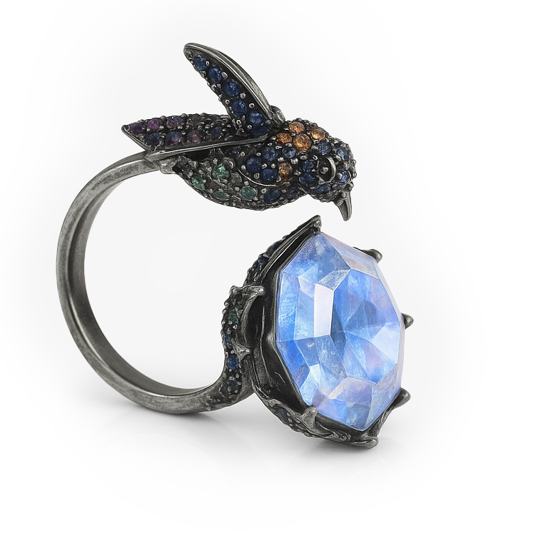 Aanura Silver Encrusted Insect-Inspired Ring