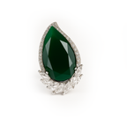 Rhodium Plated Green Teardrop Anti-Tarnish Waterproof Ring