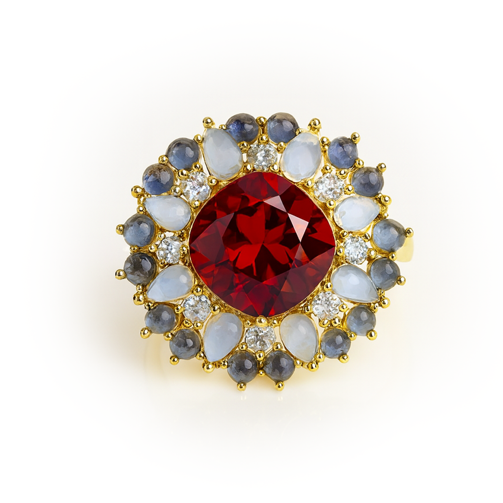 Aanura Silver Emerald Cluster Statement Ring