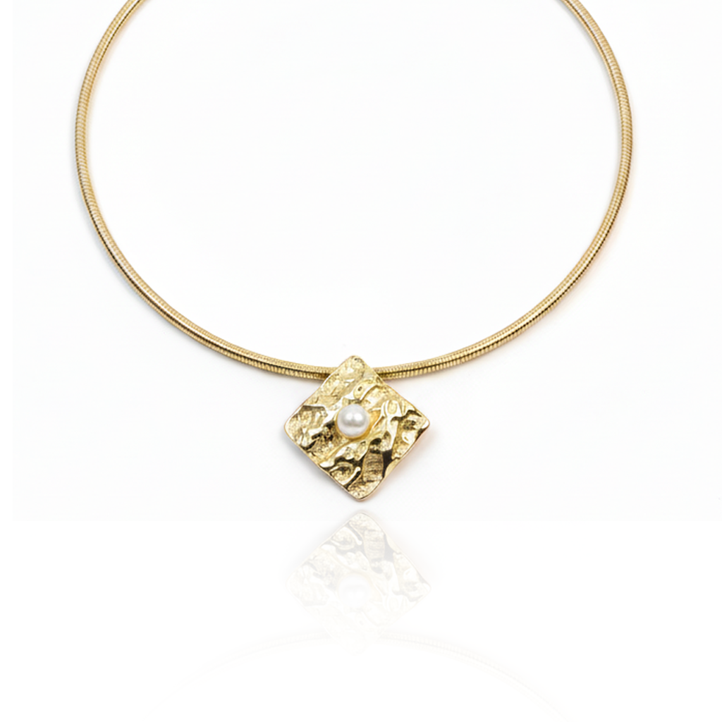 Aanura Gold Choker with Pearl Textured Pendant