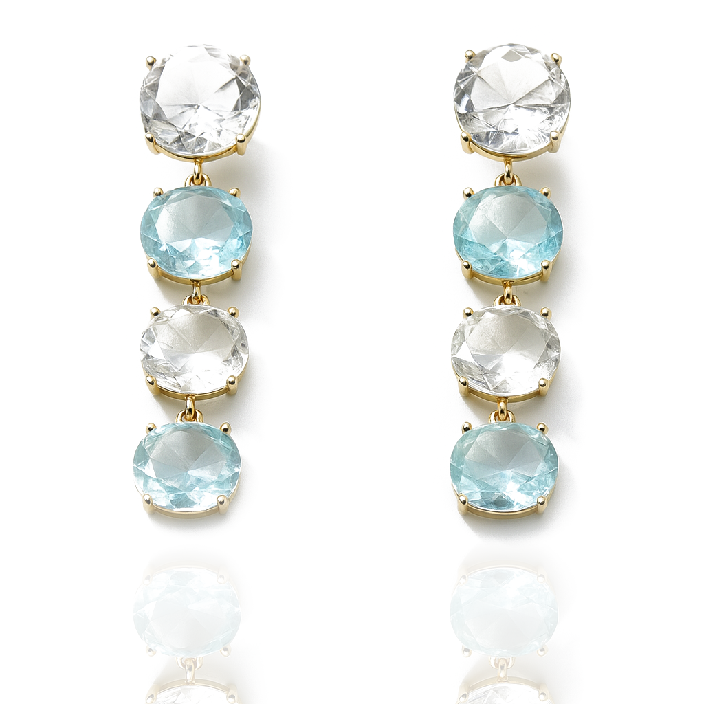 Aanura Aqua Blue & Clear Stone Drop Earrings