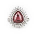 Rhodium Plated Red Oval Halo Anti-Tarnish Waterproof Ring