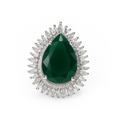 Aanura Oval Gemstone Halo Cocktail Statement Ring