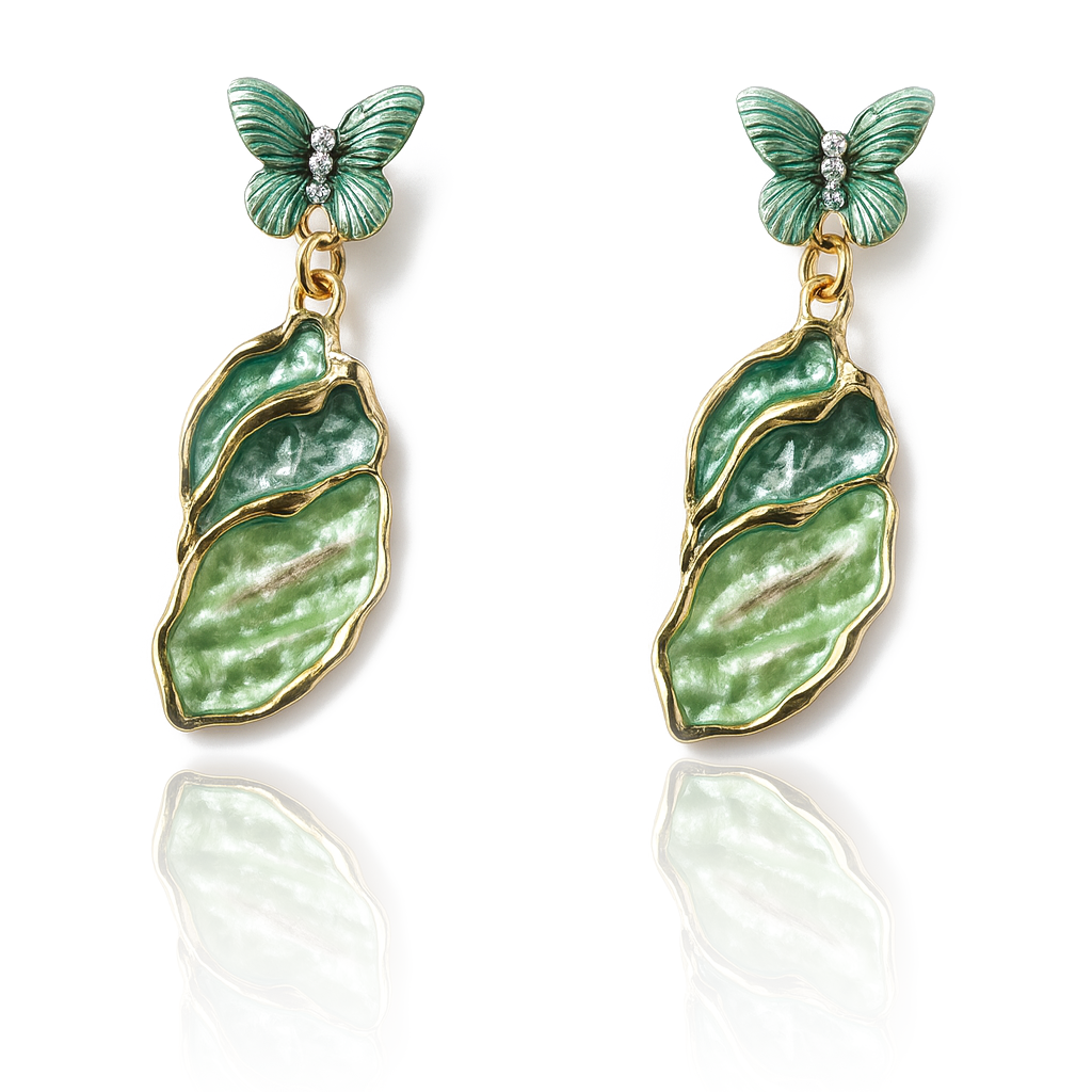 Aanura Green Butterfly Enamel Drop Earrings