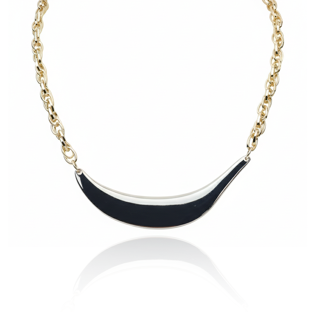 Aanura Bold Gold Chain Necklace with Silver Curve