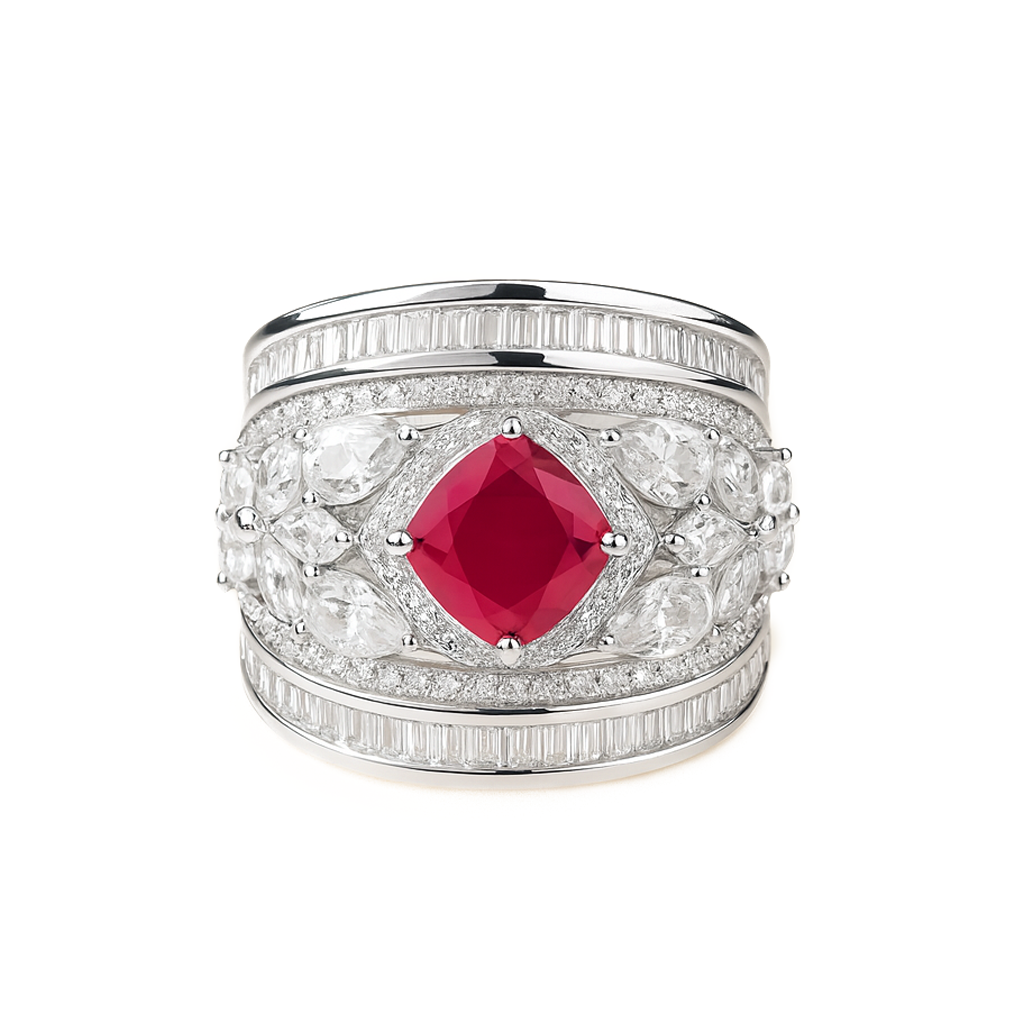 Aanura Silver Multi-Stone Crystal Statement Ring