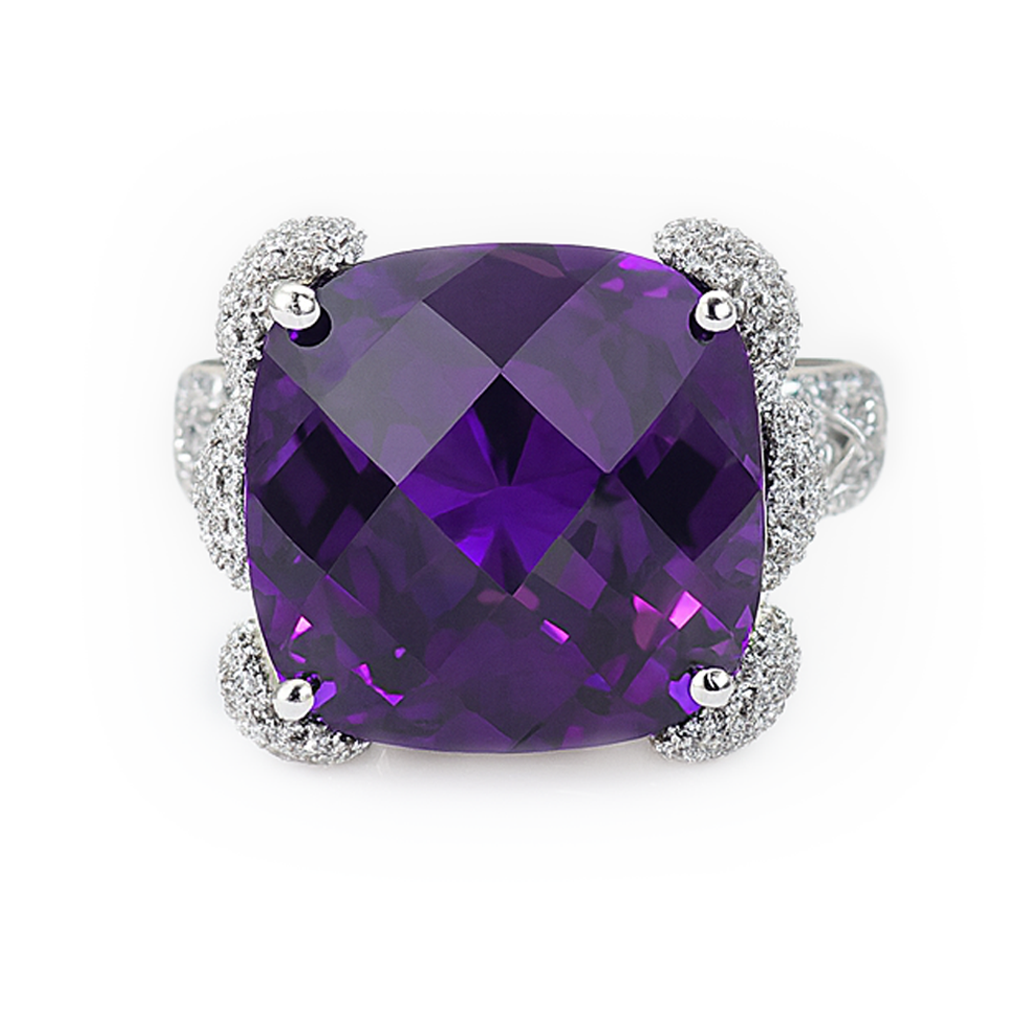 Rhodium Plated Purple Pavé Anti-Tarnish Waterproof Ring