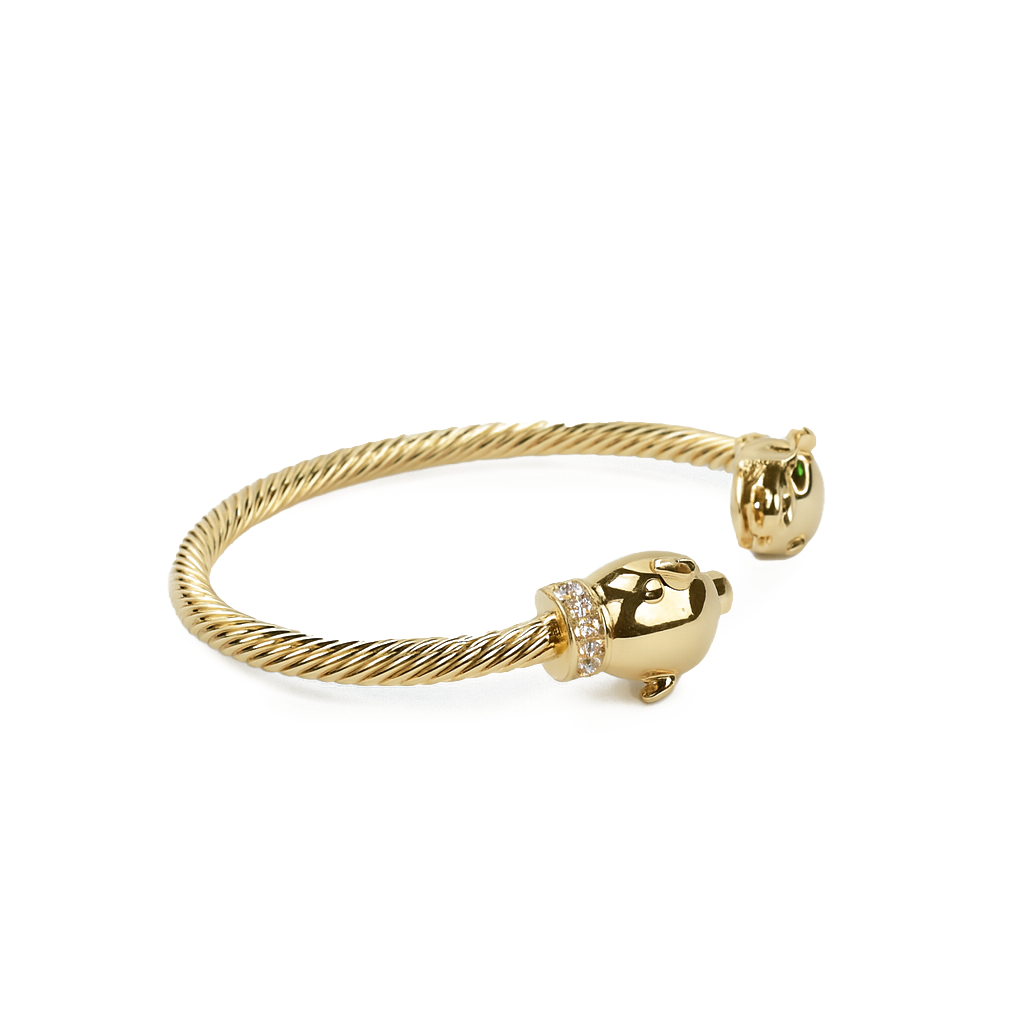 Panther Head Gold Open Cuff Bracelet